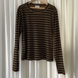 Women’s Wrap London the Printed Striped Top in Black/Brown US Size 10 Fine Rib